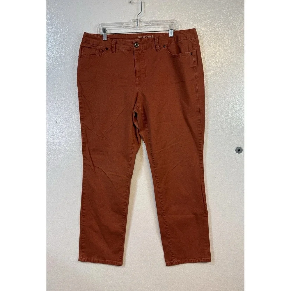 Sonoma Modern Straight Denim Jeans Womens Sz 16‎ Rust Brown Stretch Mid Rise